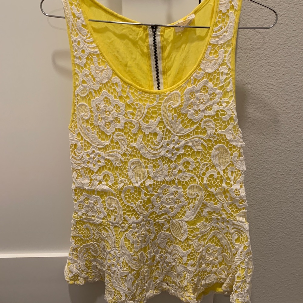 Anthropologie yellow crochet top